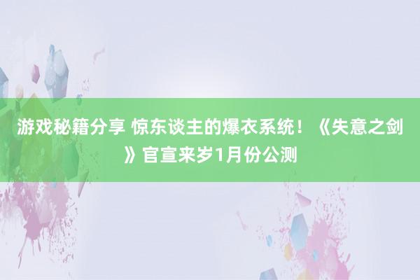 游戏秘籍分享 惊东谈主的爆衣系统！《失意之剑》官宣来岁1月份公测