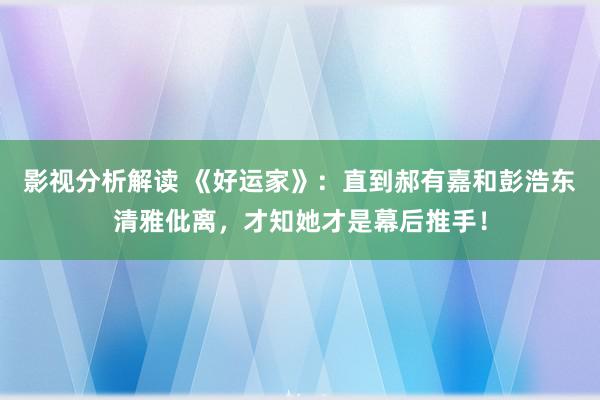 影视分析解读 《好运家》：直到郝有嘉和彭浩东清雅仳离，才知她才是幕后推手！