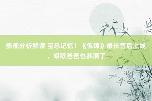 影视分析解读 宝总记忆！《似锦》最长售后上线，胡歌爸爸也参演了